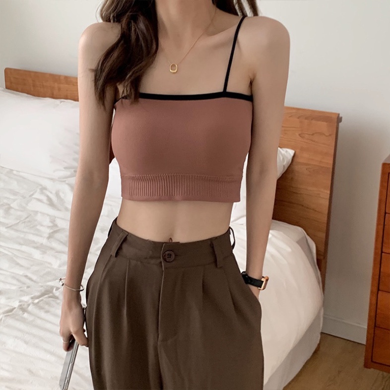 Áo bra cotton tăm gam màu pastel quyến rũ( có mút đệm ngực) - Áo 2 dây croptop tập gym, yoga DK7T302
