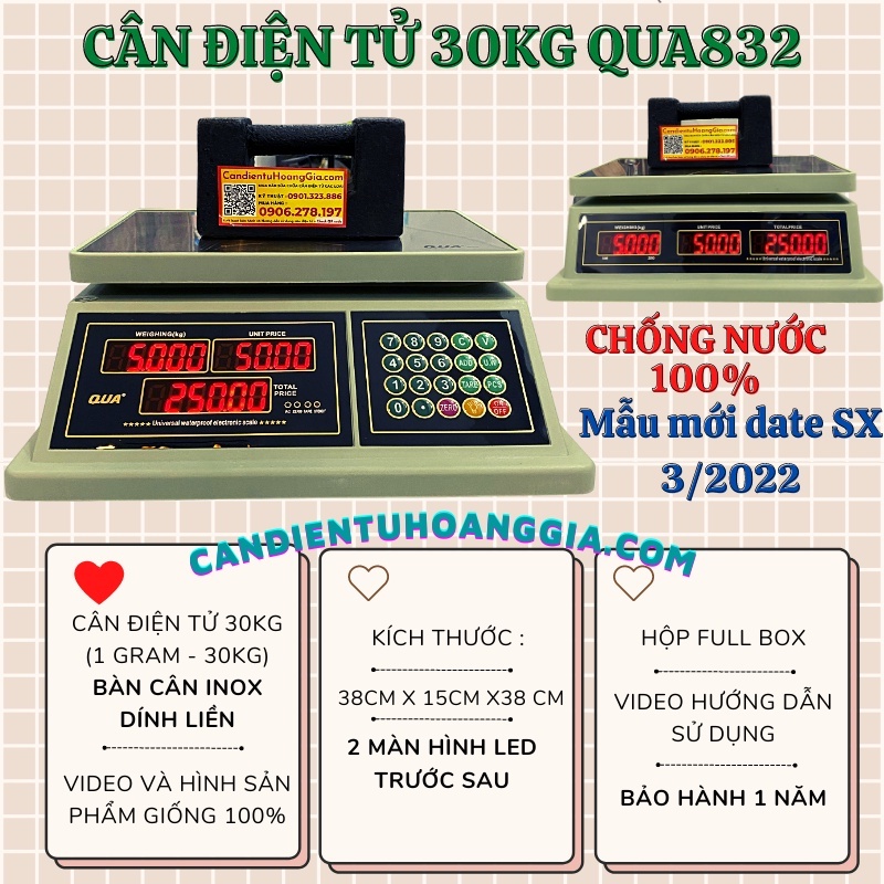 Cân điện tử 30kg Cân Tính Tiền Chống Nước Loại Cao Cấp - QUA832