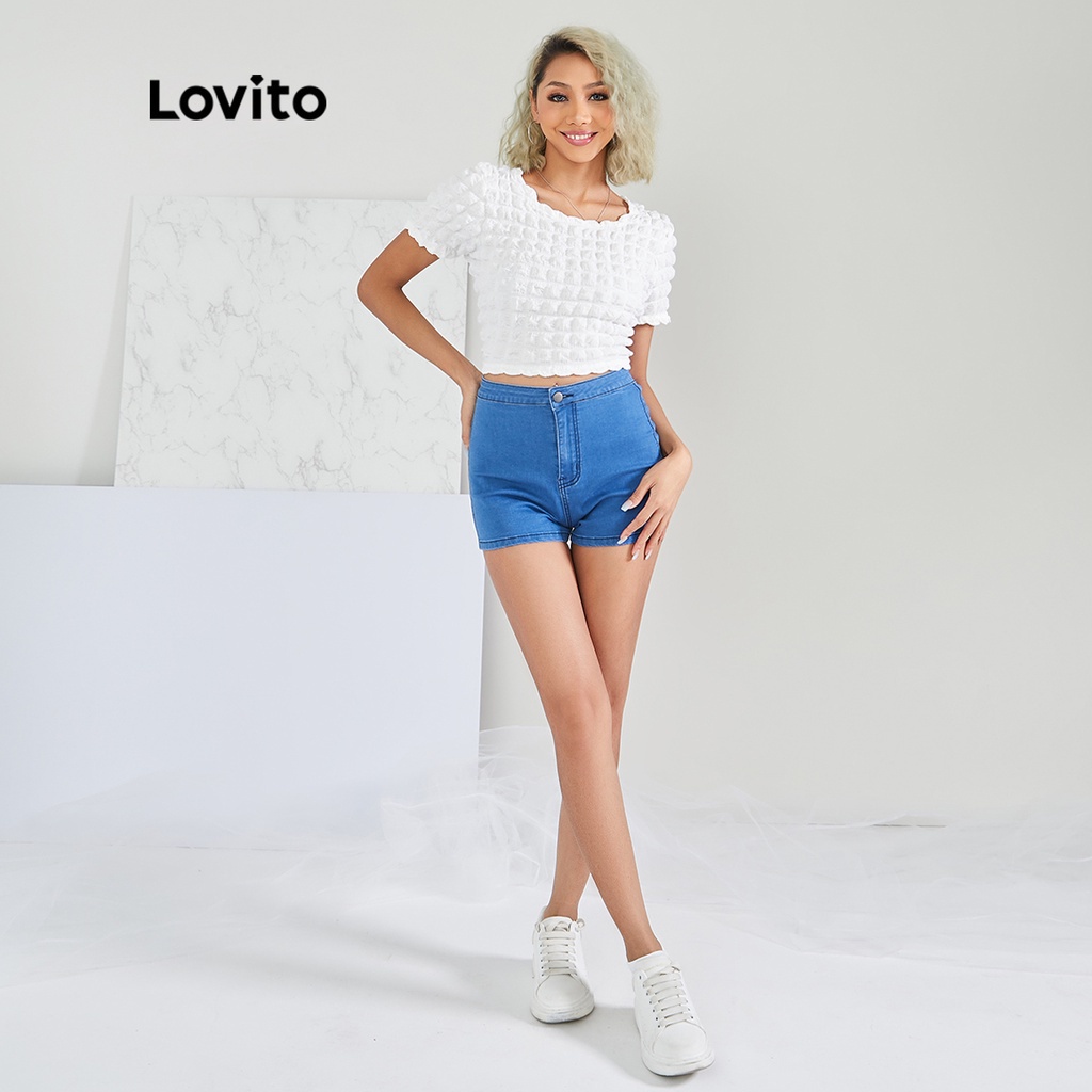Lovito Áo Phông Trơn Trơn Có HọA TiếT Crop L22AD021 (TrắNg)