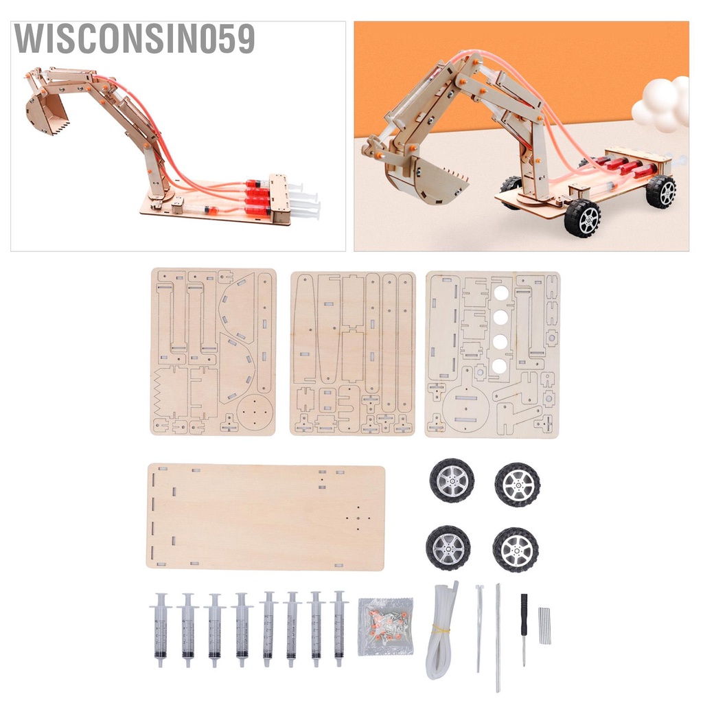 [Hàng Sẵn] Bộ đồ chơi dựng máy xúc Gỗ Sồi mô hình thủy lực để dạy DIY 【Wisconsin059】