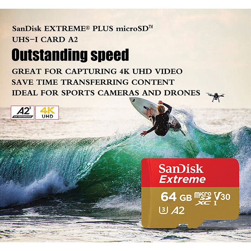 SANDISK Thẻ Nhớ Micro Sd 32gb Tf Uhs-I A2 64gb 128gb 256gb U3 V30 160 Mb / S Class10