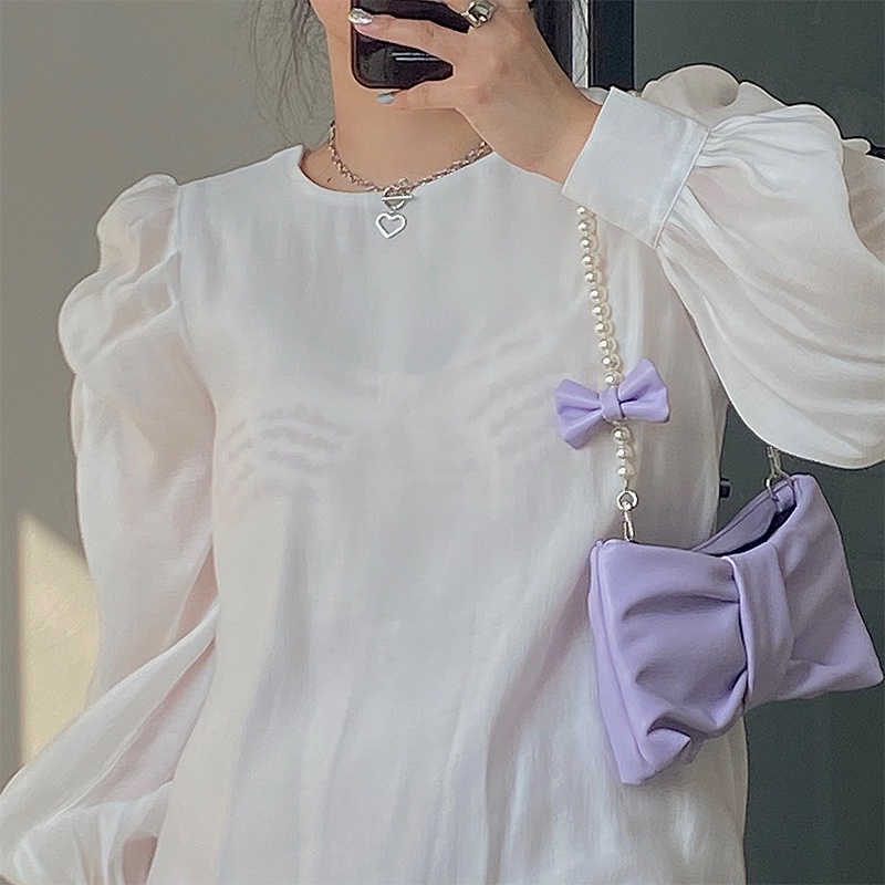 Túi Xách Đeo Vai Một Bên Vai Cầm Tay Đính Nơ Ngọc Trai Nhỏ Tươi Mới Phong Cách Hàn Quốc Cho Nữ 2022