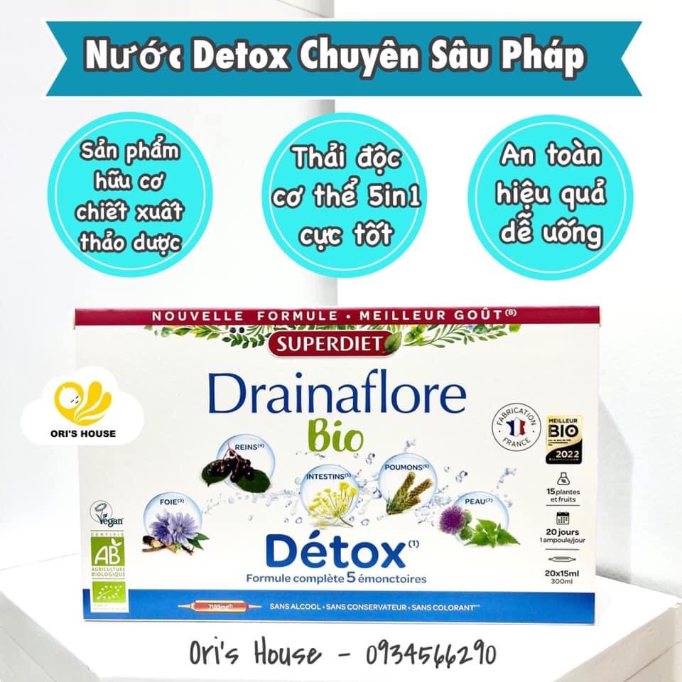 Nước uống thải độc chuyên sâu Superdiet Drainaflore Bio Detox (20x15ml) 300ml- Pháp