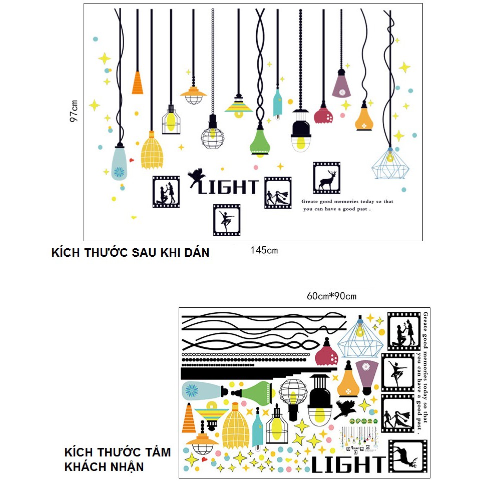 Decal dán tường 3D trang trí phòng khách Đèn treo số 11 AmyShop