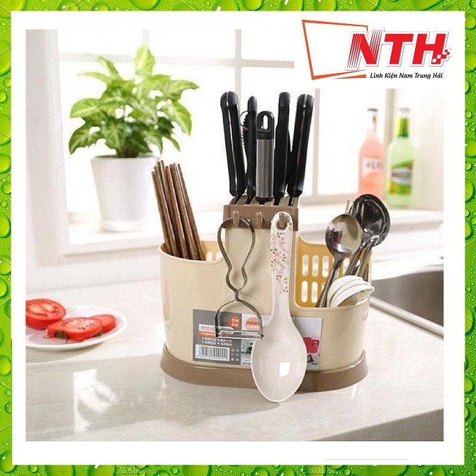 Ống nhựa đựng đũa đa năng có móc treo vật dụng