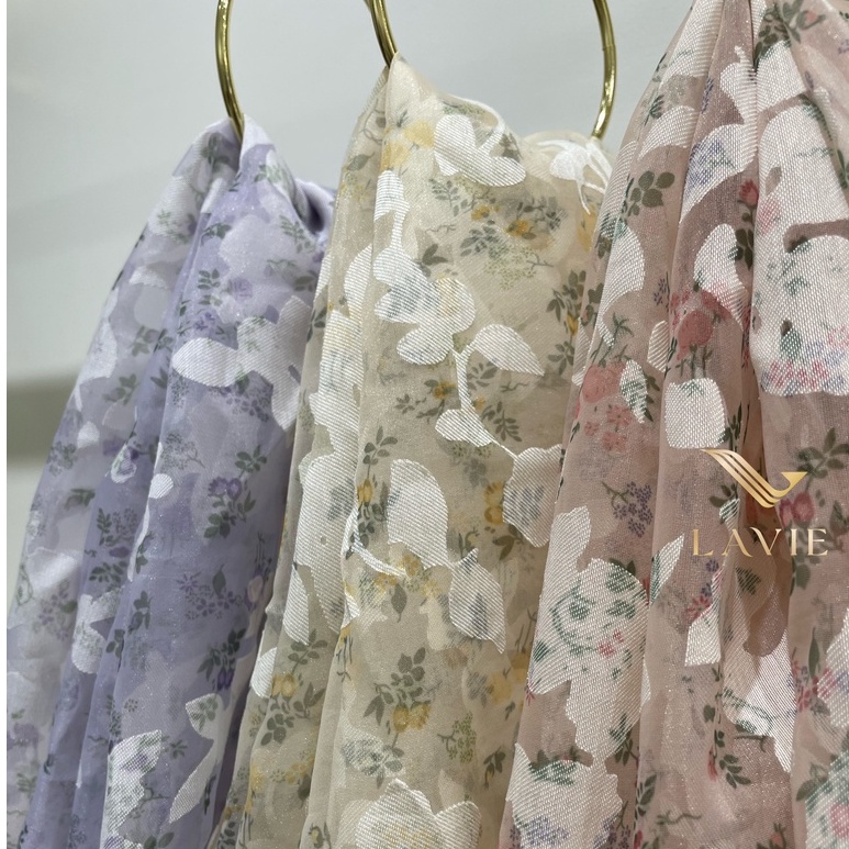 Vải Organza Hoa dệt lụa cao cấp nhà Lavie suôn mềm, sang trọng, vải may váy đầm, dạ hội