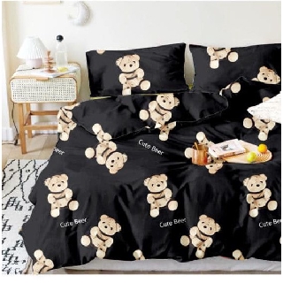 Bộ chăn ga gối poly nhập khẩu,đủ kích thước,mẫu gấu nền đen