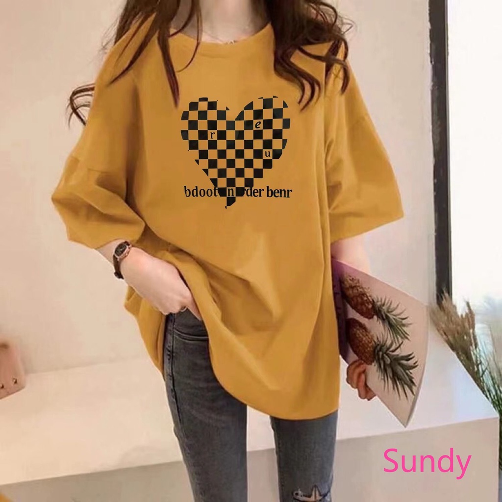 Áo Thun Họa Tiết Bàn Cờ Hình Trái Tim Plus Size Cho Nữ