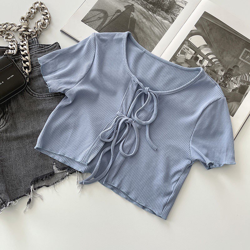 NUZIRO  Áo croptop hai dây + áo khoác cardigan ngắn tay thời trang Hàn Quốc 2021 cho nữ