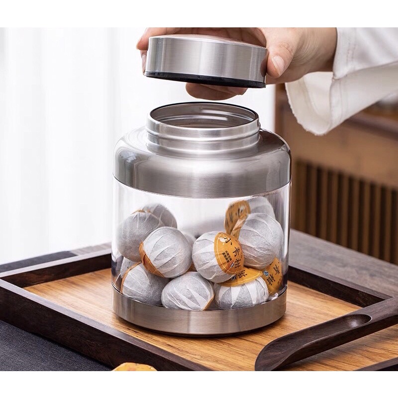 Hộp chè trong suốt cao cấp sang trọng freeship đựng chè khô, hoa quả sấy khô