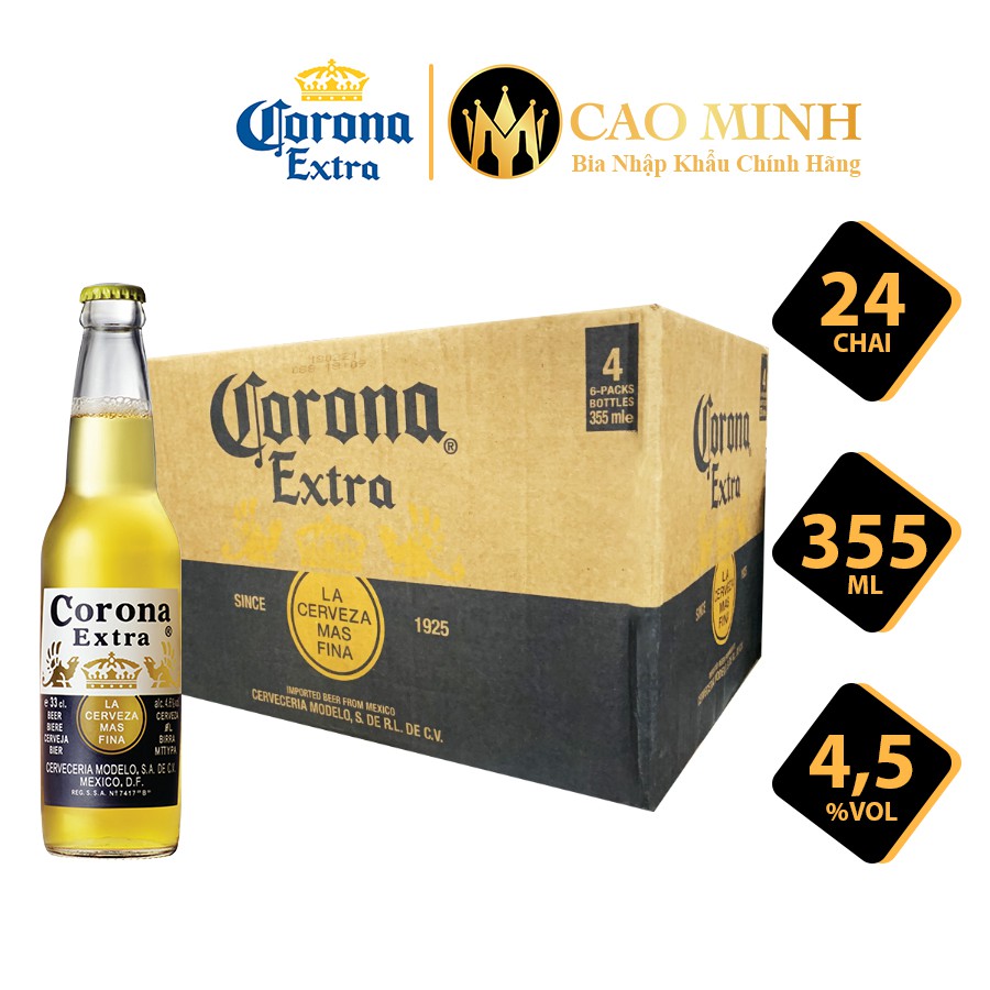 Bia Corona Extra Chai 355ml 4.5% Thùng 24 Nhập Khẩu Mexico