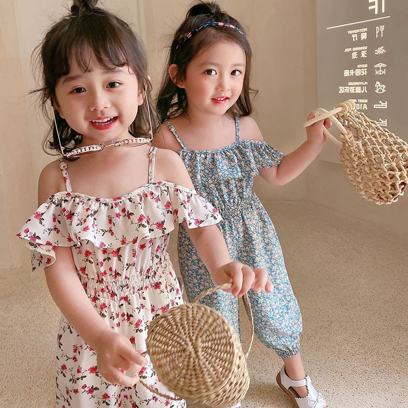 Bộ áo liền quần không tay họa tiết in hoa thời trang phương Tây đáng yêu cho bé gái