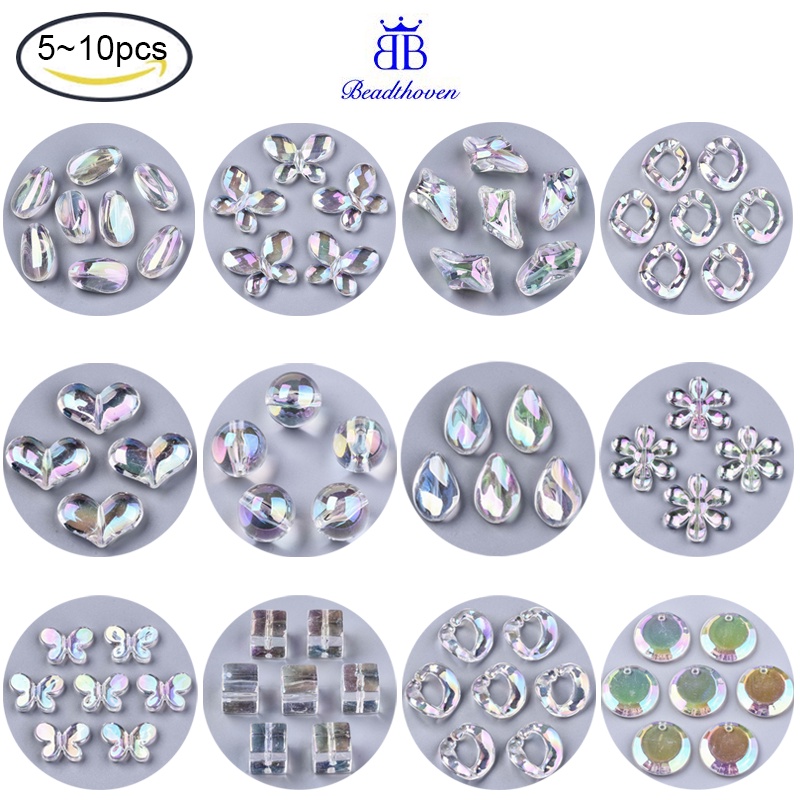 10 hạt acrylic trong suốt màu AB hình bướm 12.5x17x4mm lỗ: 2mm