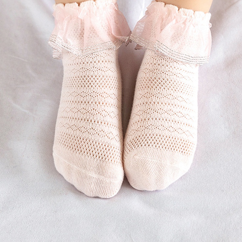 Vớ   vải cotton viền ren màu trơn cho bé gái từ 0-4 tuổi