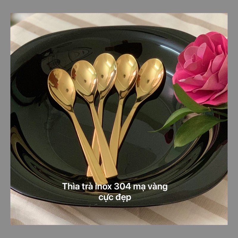 Combo 5 Chiếc Thìa Trà Inox 304 Mạ Vàng 14cm- 5 Cái Muỗng Cà Phê Nhỏ Vàng Sang trọng