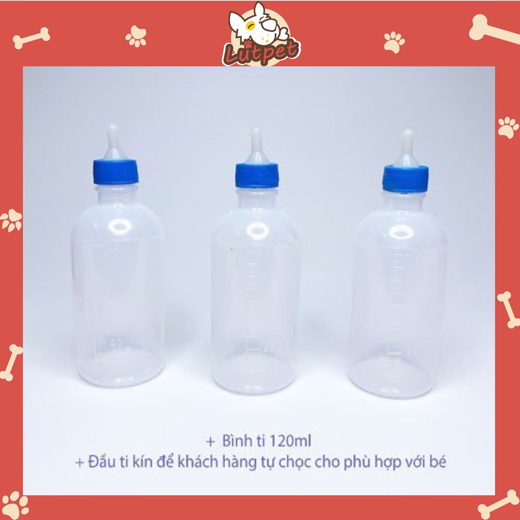 Bình ti sữa cho chó mèo sơ sinh - bình mớm sữa cho cún, mèo con 120ml - lutpet