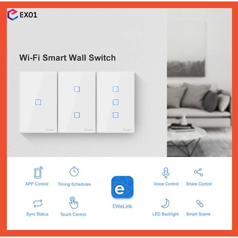 SONOFF T0-1/2/3C(1/2/3gangs)US WiFi smart switches(Need neutral wire)use ewelink APP
