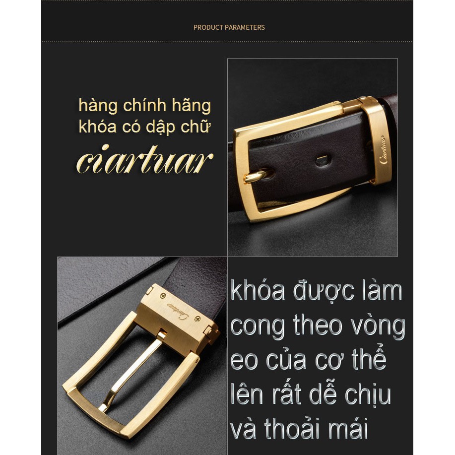Thắt Lưng Nam Khóa Kim Cao Cấp Dây Nịt Nam Da Bò 100% Chính Hãng Ciartuar Mầu Vàng Bạc Nam Tính.