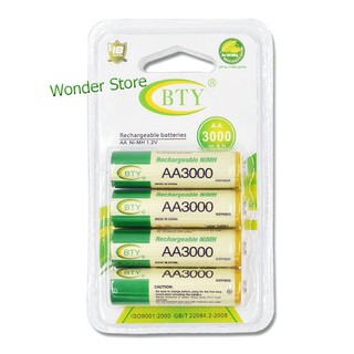 Pin sạc AA 1.2V Ni-MH hiệu BTY dung lượng 3000mAh vỉ 4 viên