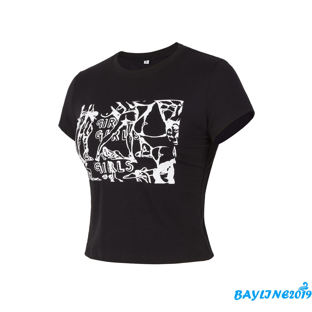 Áo Thun Lửng Ngắn Tay In Họa Tiết Thời Trang Dành Cho Nữ