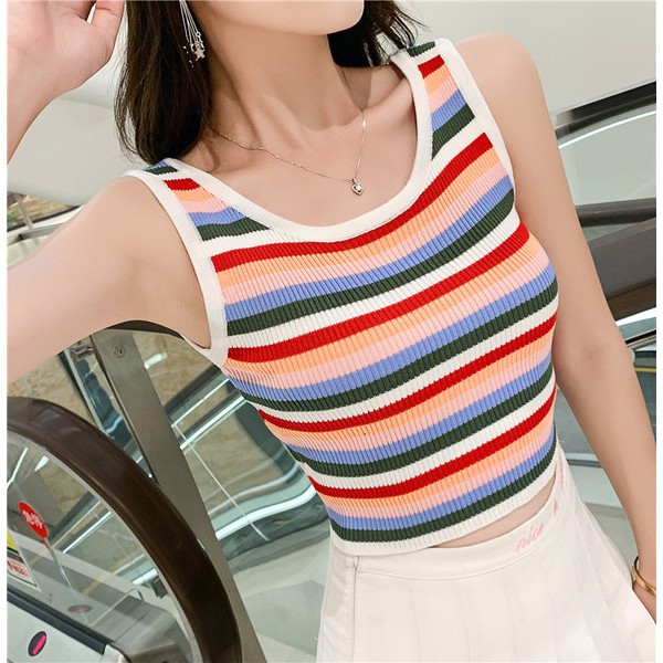 Áo không tay hoạ tiết kẻ sọc màu cầu vồng sặc sỡ | BigBuy360 - bigbuy360.vn