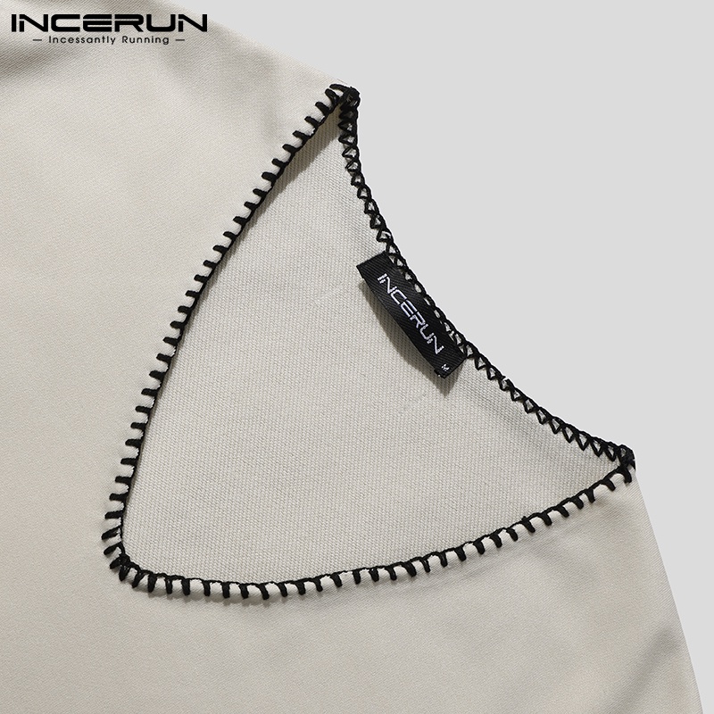 Áo thun INCERUN không tay cổ chữ V dáng rộng thời trang mùa hè thoải mái cho nam
