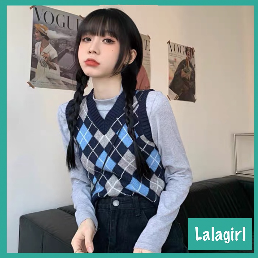 Áo gile len nữ họa tiết caro nhiều màu [GLX]
