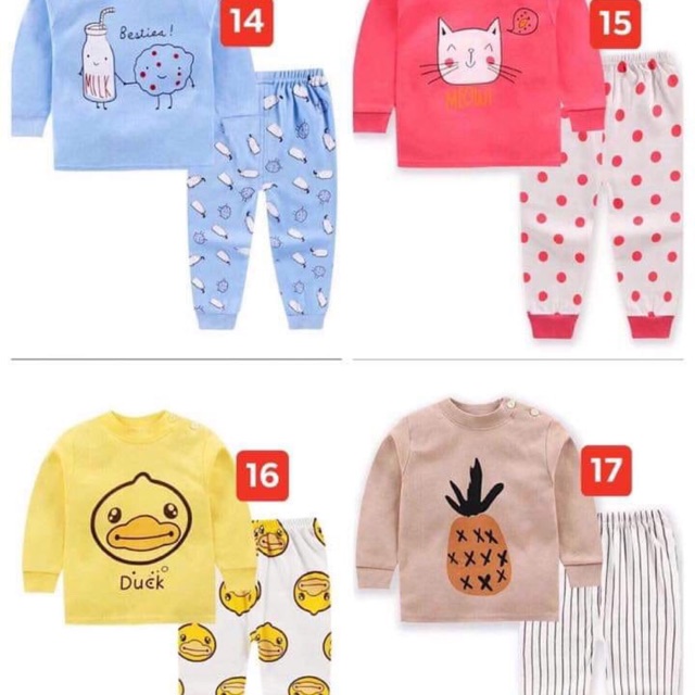 Bộ cotton hình thu đông cho be