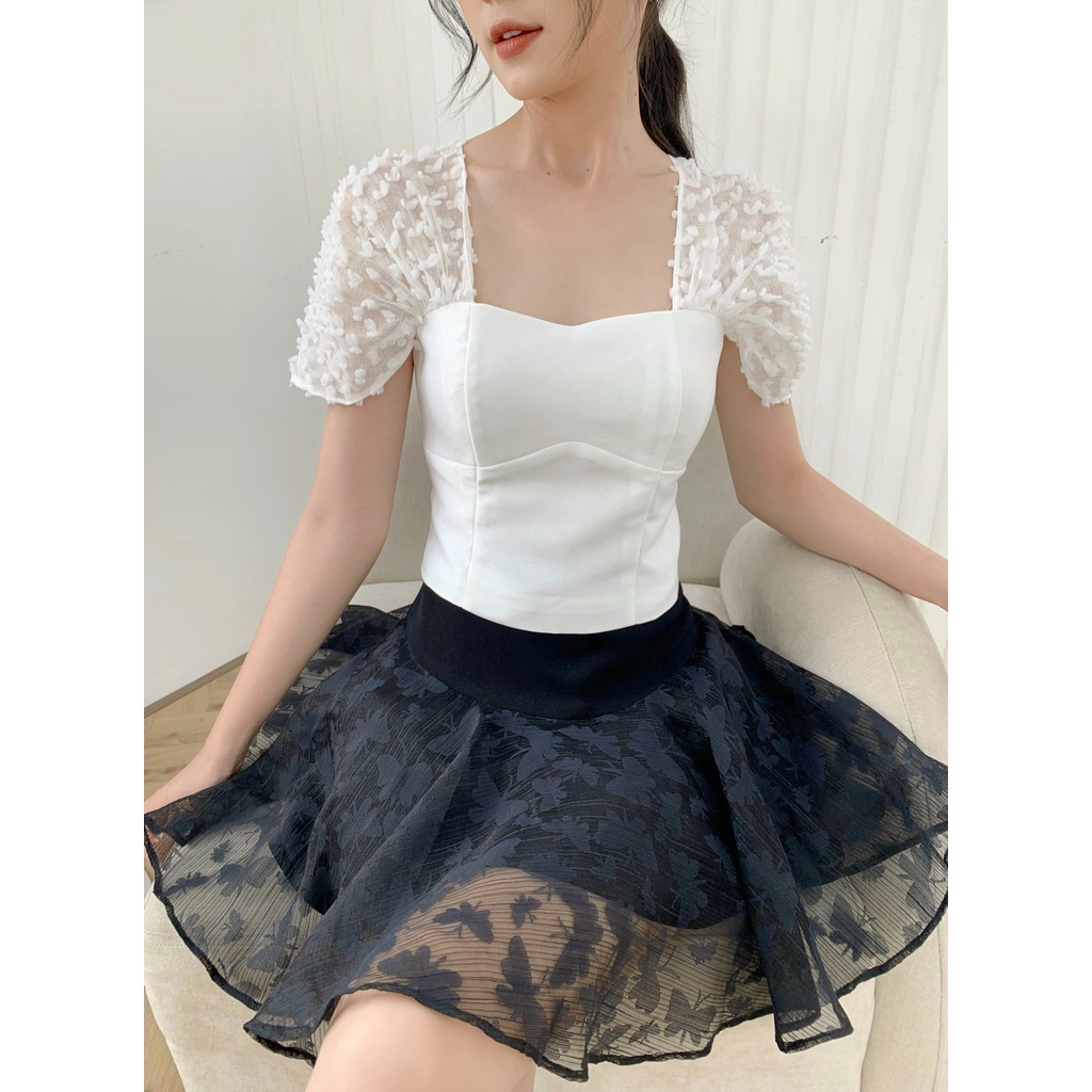 Chân váy xòe Chillgals phối tơ bướm hàng thiết kế CV-004