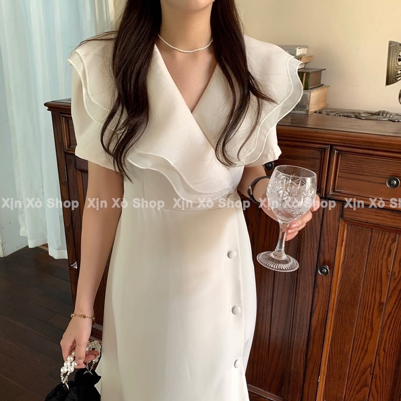 Váy Trắng Dáng Dài Dự Tiệc ❤️XINX0❤️ Đầm  Phối Voan Bồng Bềnh Buộc Dây Tiểu Thư 2023