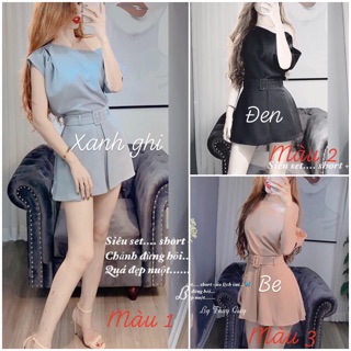 Set áo lệch vai mix quần váy kèm belt siêu hot