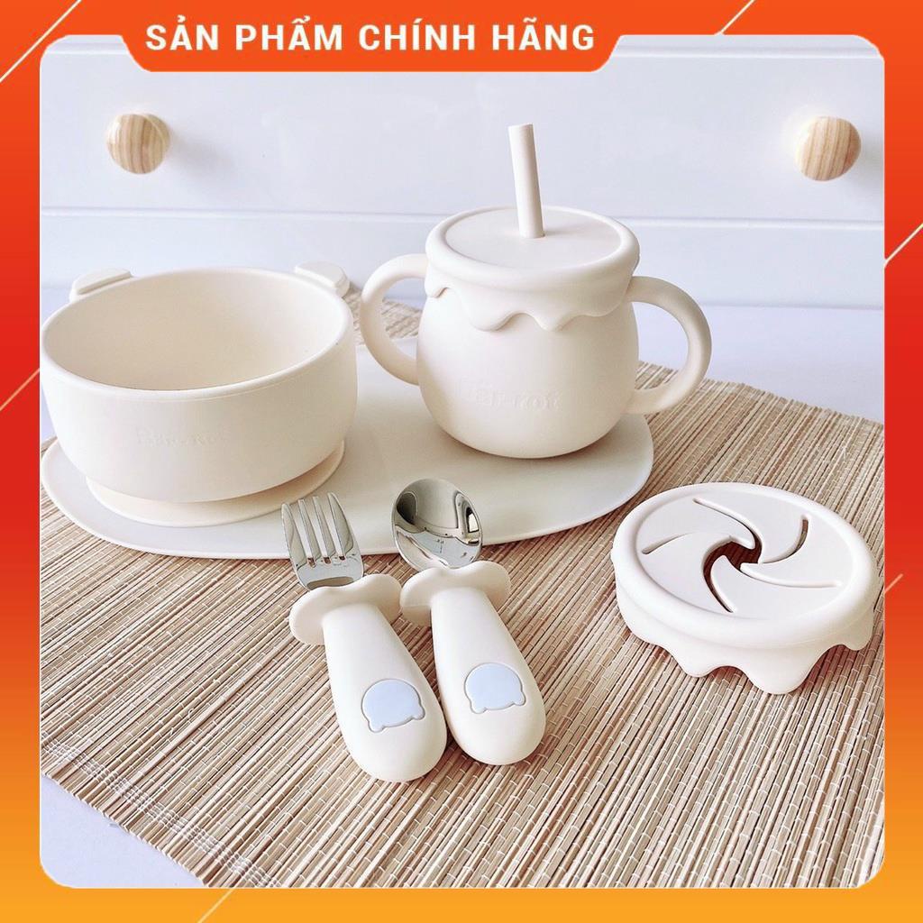 Bát có đế hít Thìa Dĩa Cốc tập hút ăn dặm Bar rot - Sét Thìa Nĩa cao cấp cho bé