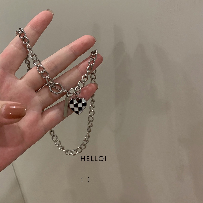 Korean Fashion Checkerboard Necklace OT Buckle Casual Chain Women Fashion Jewelry Accessories