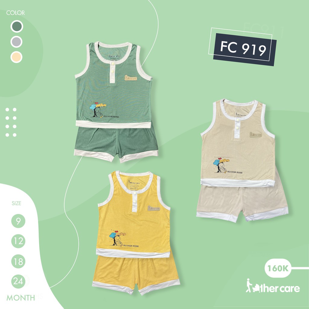 Bộ Quần áo trẻ em FatherCare Ba lỗ Nẹp trụ - Gấu &amp; Cây FC919