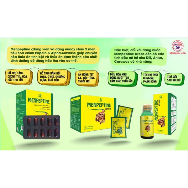 Men tiêu hóa Menpeptine - Hỗ trợ giảm rối loạn tiêu hóa, đầy hơi, khó tiêu, giúp hấp thu tốt