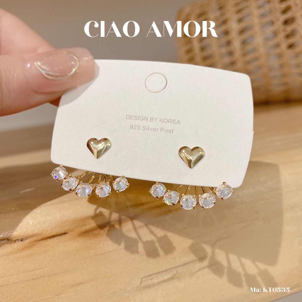 Khuyên tai nữ, Bông tai nụ trái tim viền đính đá Trang sức Ciao Amor - KT0535