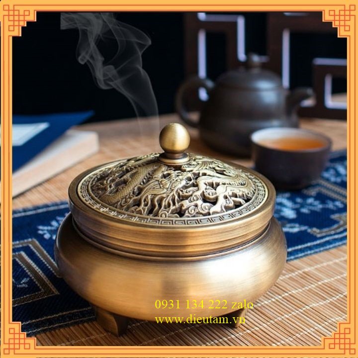 Lư đồng xông trầm hương dùng để xông trầm nụ, trầm hương, hương trầm vòng đồ thờ cúng phong thủy bày bàn trà