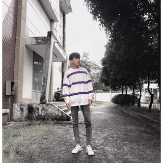 Áo Sweater sọc ngang trắng xanh