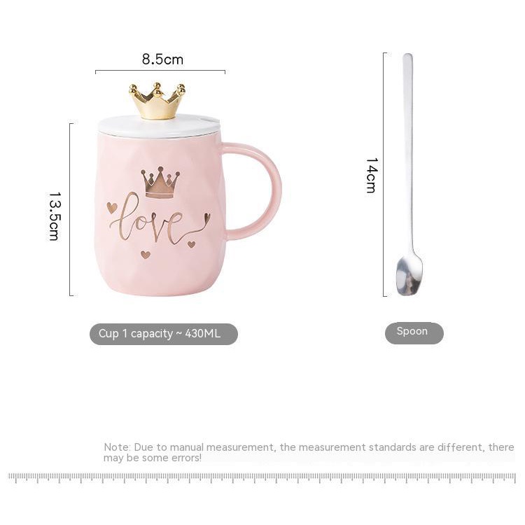 Cốc Sứ Uống Cà Phê Có Nắp Đậy Và Muỗng Hình Vương Miện Màu Hồng Dễ Thương Sáng Tạo Dành Cho Cặp
