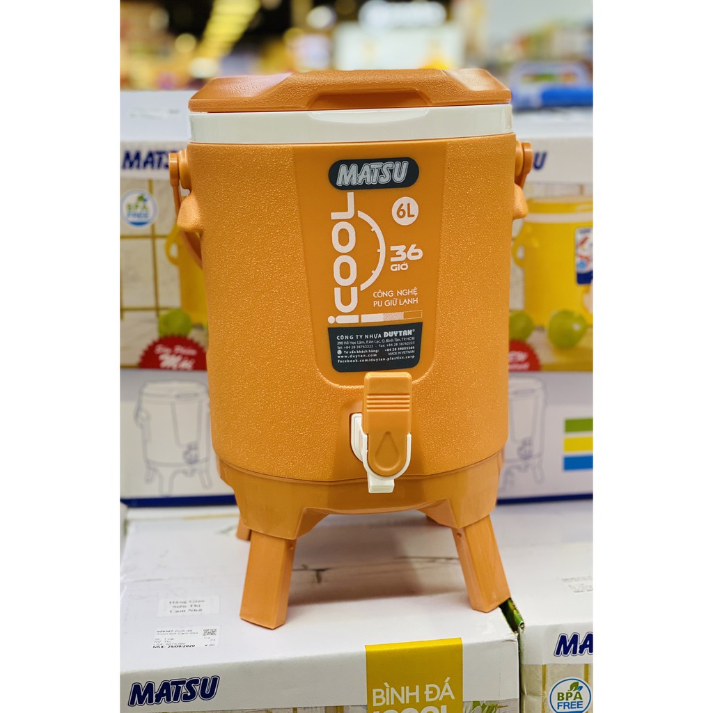 BÌNH NHỰA GIỮ NHIỆT NƯỚC ĐÁ MATSU ICOOL 6L, bình lớn đựng nước uống, water container, mang theo du lịch dã ngoại picnic