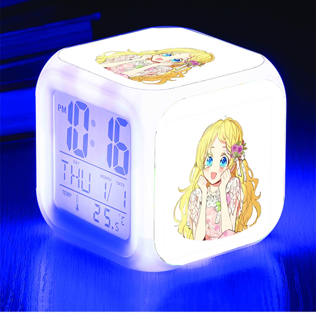 Đồng hồ báo thức để bàn in hình MỘT NGÀY NỌ TÔI BỖNG TRỞ THÀNH CÔNG CHÚA anime chibi manhwa đèn LED đổi màu