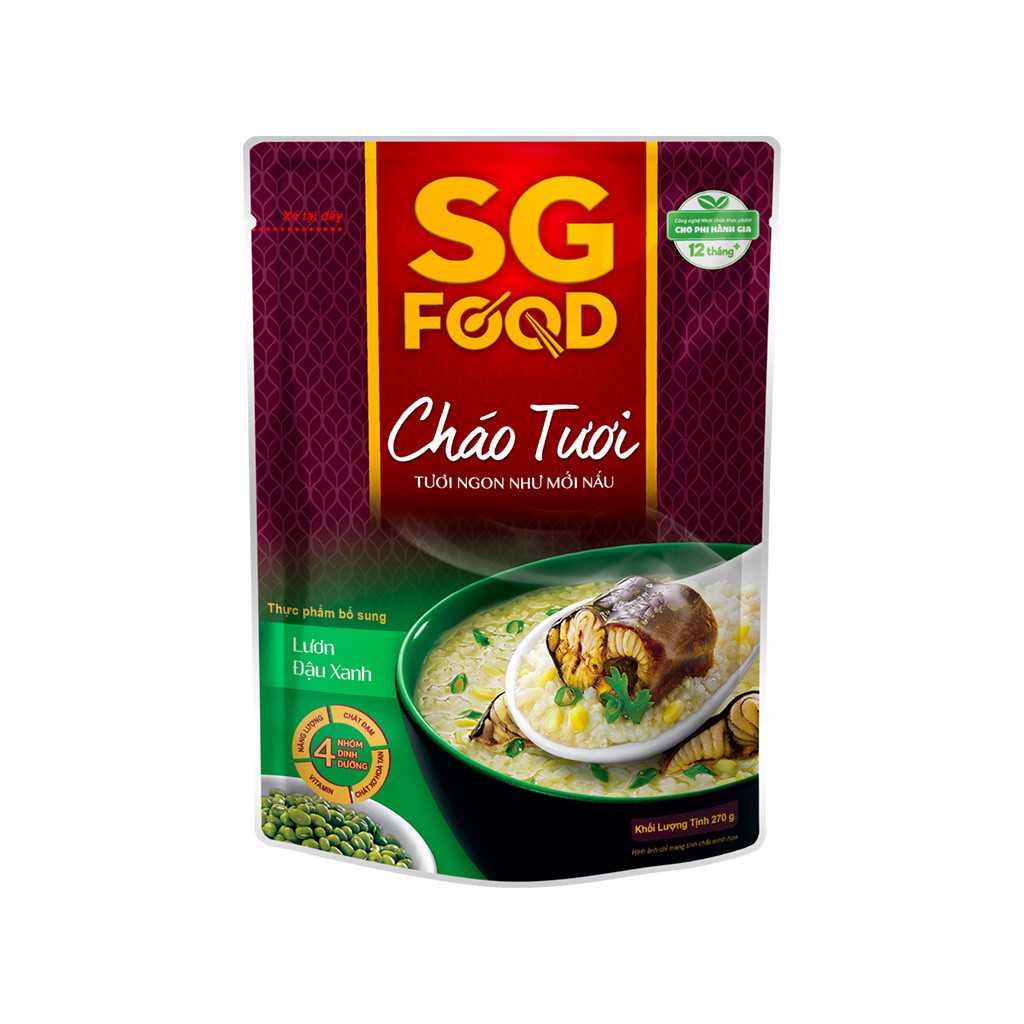 2 BỊCH Cháo tươi SG Food lươn đậu xanh gói 270g