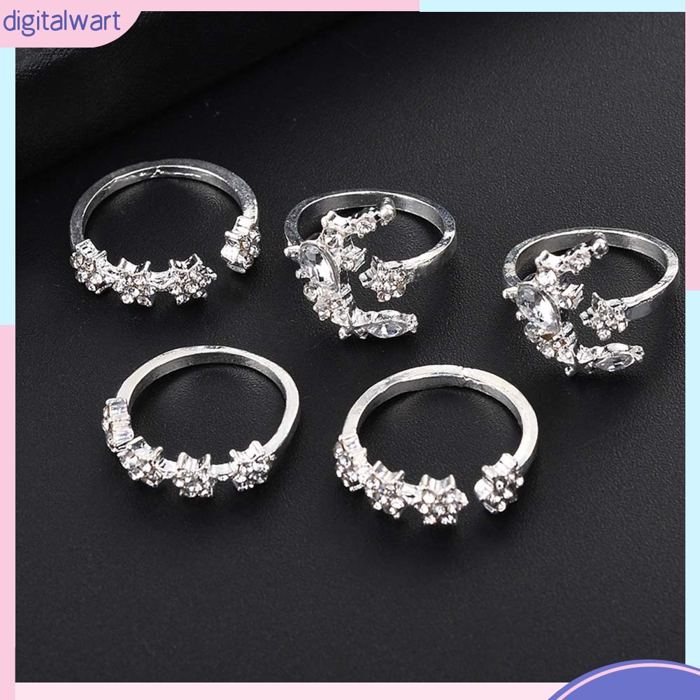 Set 5 Nhẫn Đính Đá Kiểu Dáng Thời Trang Cho Nữ