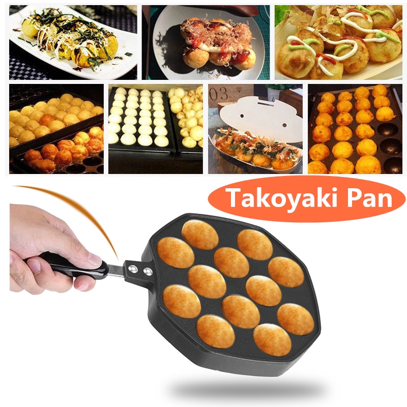 Chảo làm takoyaki/bánh kếp tròn chống dính 12 lỗ tiện lợi