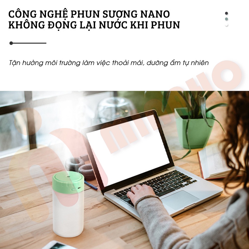 Máy Xông Tinh Dầu Mini Minaho - Máy Phun Sương Tạo Ẩm, Khuếch Tán Tinh Dầu 400ML