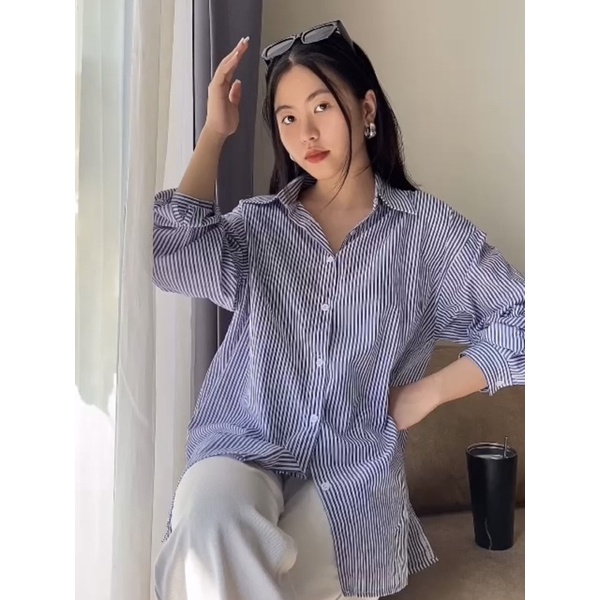 Áo Sơ Mi Linen Nữ Sọc Tay Dài HQ2135 - Madeline Shirt | Lana Official