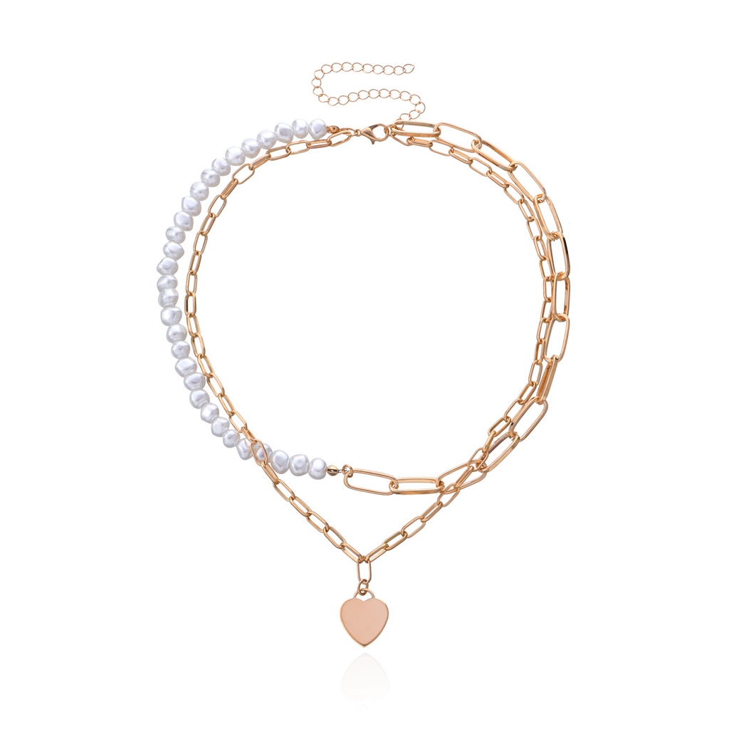 (0293) Dây Chuyền Vòng Cổ Choker Phối Hợp Ngọc Xích Mặt Tim HipHop Retro Sáng Tạo