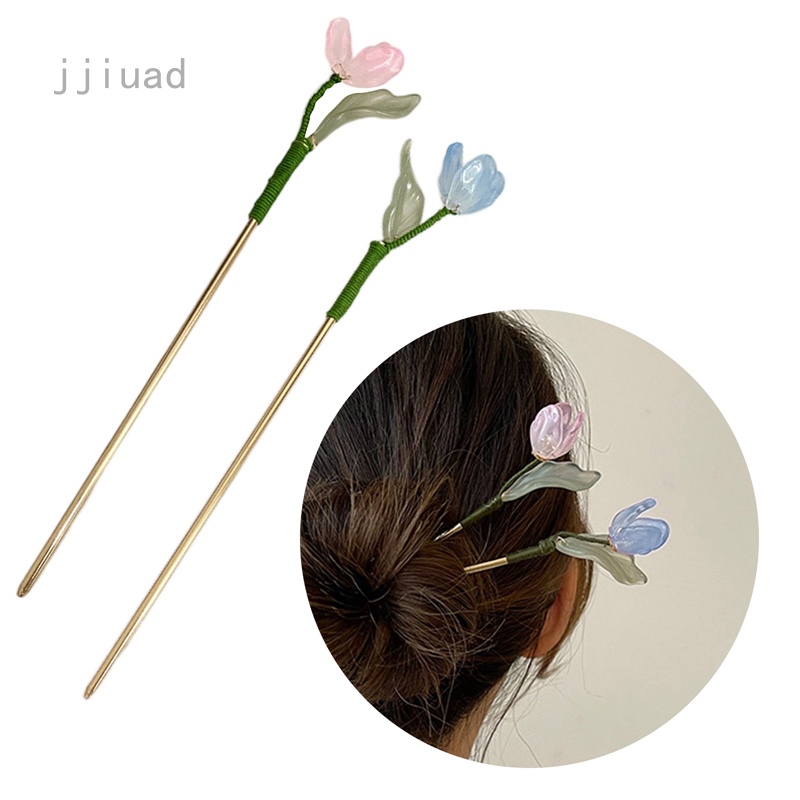 Kẹp Tóc Hình Hoa Tulip Đính Quả Cầu Lông Phong Cách Cổ Điển Thời Trang Cho Nữ