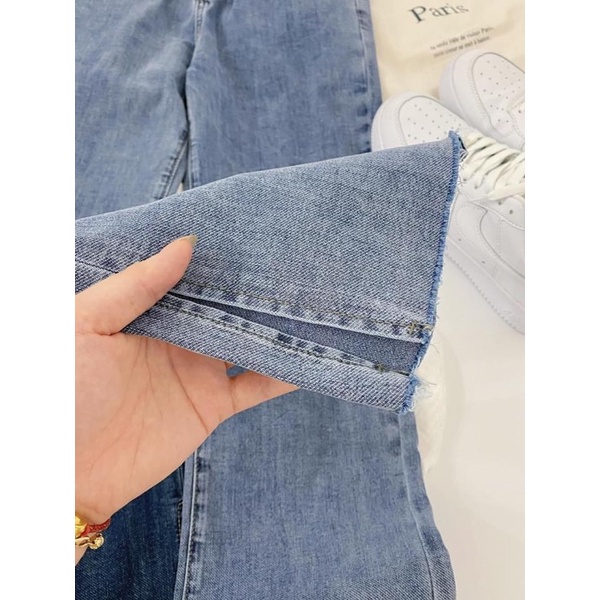 Quần jeans ống đứng xẻ gấu co dãn cạp cao lên phom chuẩn đẹp