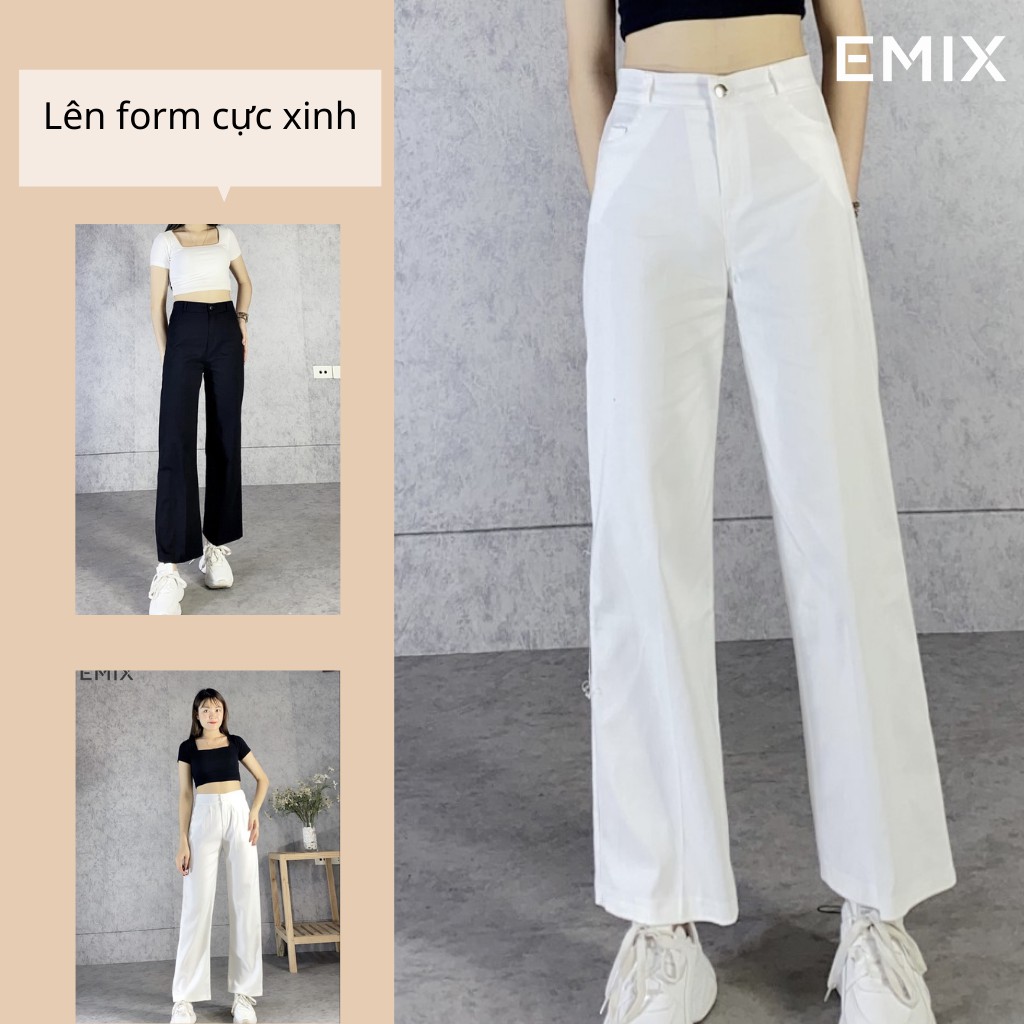Quần tây nữ đi học bản chun EMIX (2 màu), dáng dài, ống suông, cạp cao, chất kaki mềm mại, ít nhăn, chun sau co giãn